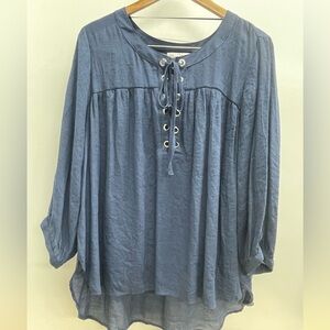 Spense Denim Blue Lace-Up Blouse